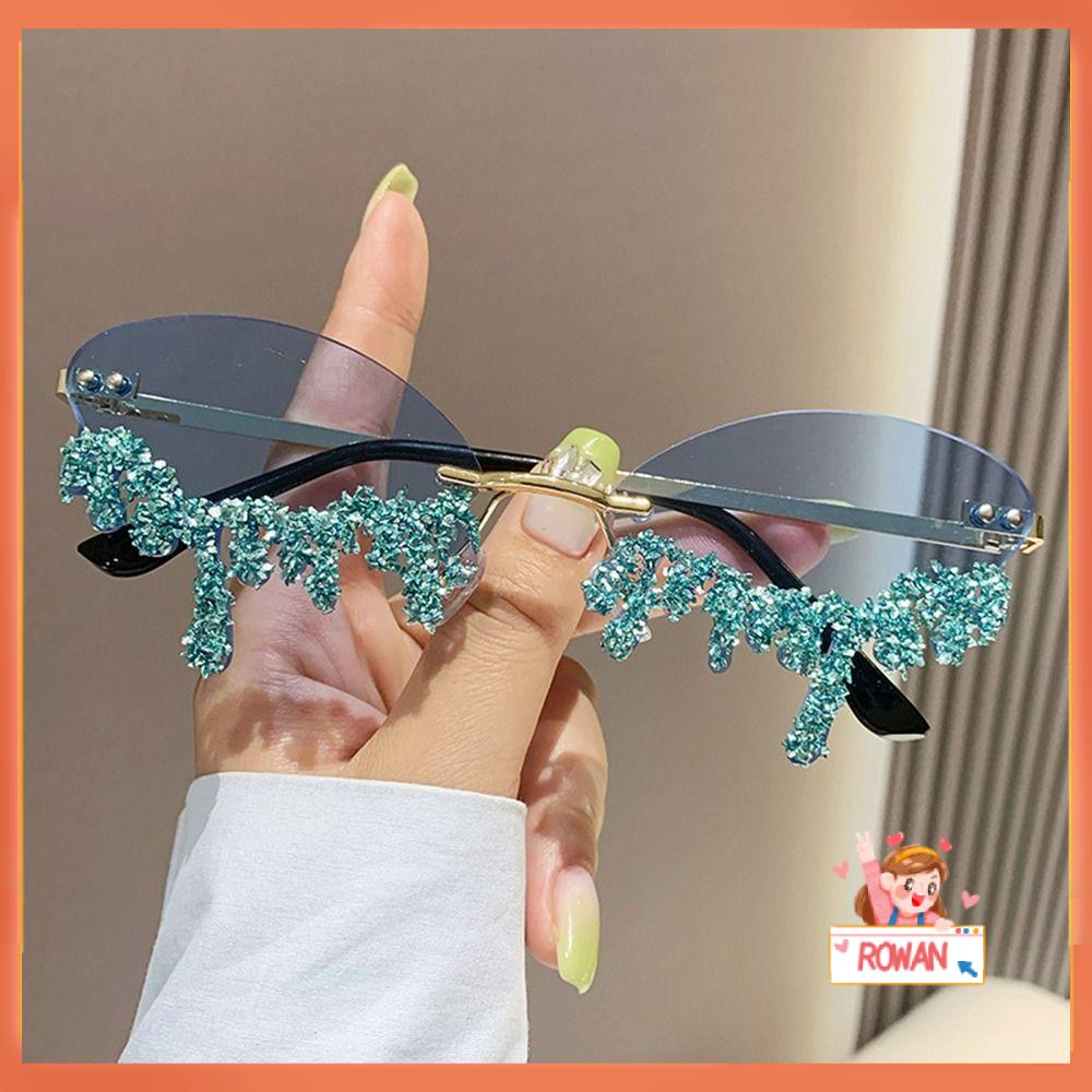 R-flower Sunglasses Untuk Wanita Kacamata Pesta Retro Kecil Bling Pantai Shades Sun Glasses