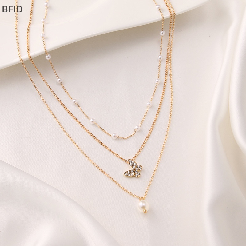 [BFID] Mutiara Kupu-Kupu Kalung Elegan Multi Layer Liontin Emas Rantai Choker Wanita Aksesoris Perhiasan [ID]