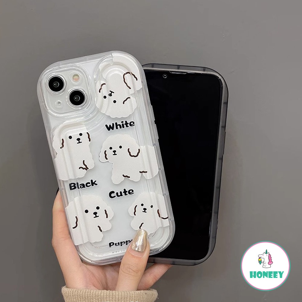 Fashion Hitam Putih Puppy Phone Case Kompatibel Untuk iPhone 14 Pro Max13 12 11 Pro Max Case iPhone 11xr Kartun Berdiri Lembut TPU Penutup Belakang