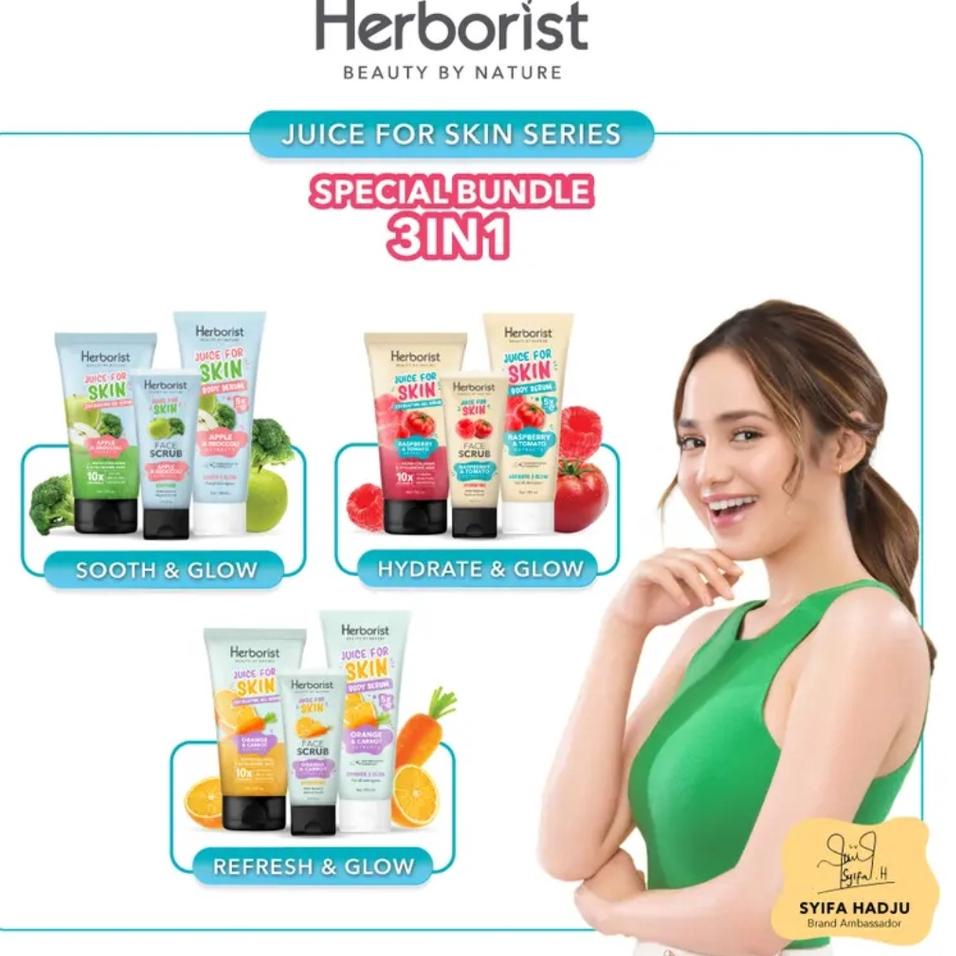 [diaffshp21} HERBORIST Juice For Skin 3pcs Sepaket Body Serum / Face Scrub / Body Scrub Exfoliating 
