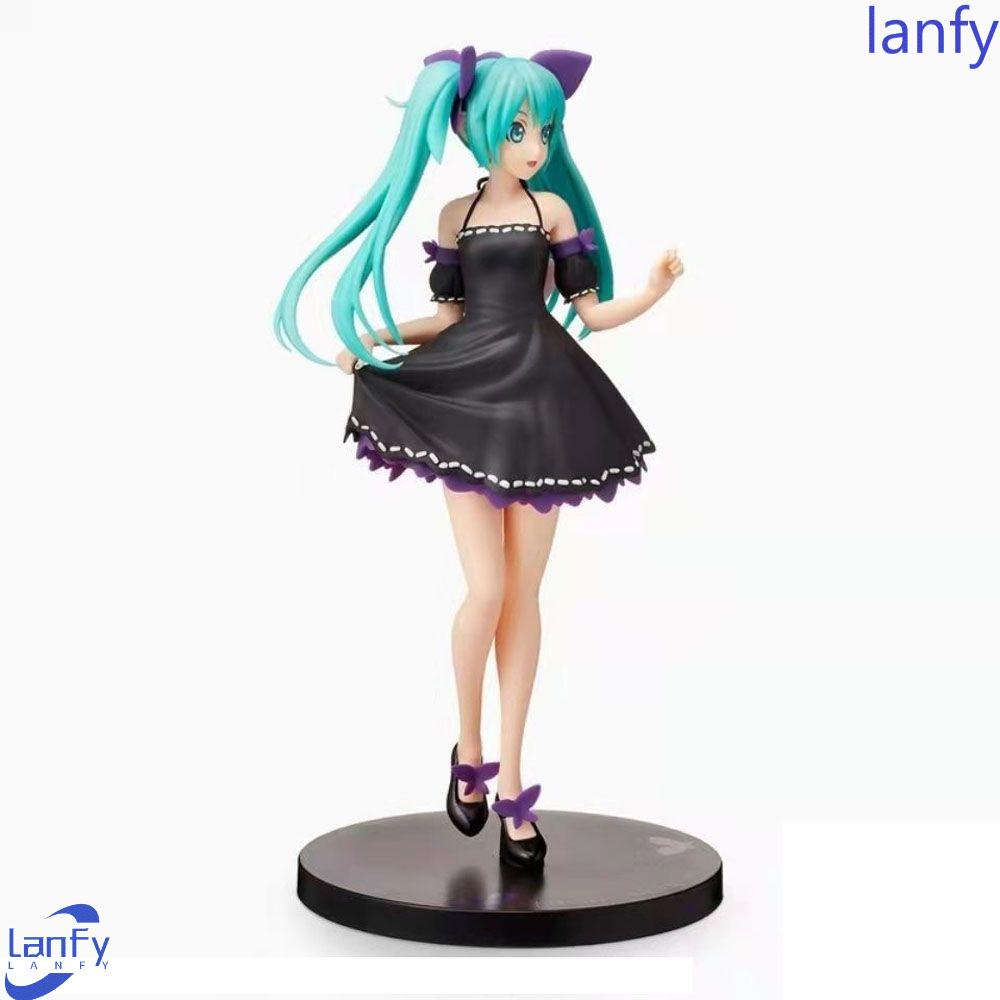 Lanfy Miku Hatsune Action Figure Anime Miku Hatsune Collection Model Baju Hitam Miniatur