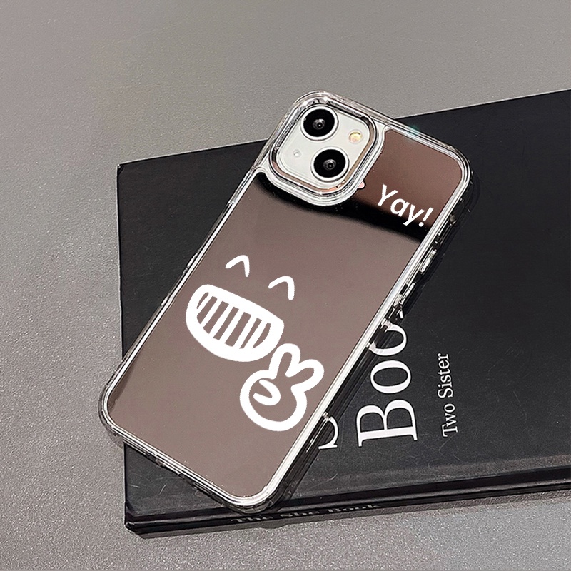 IPHONE Kartun Yay Emoji Mirror Phone Case Kompatibel Untuk Iphone11 12 13 14 12Pro 13Pro 14Pro Pro Max XR X XS Max Electroplating Tombol Perlindungan Mirror Cover