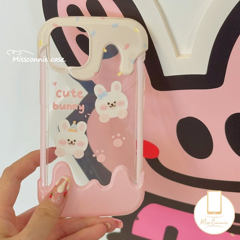 Lovely Couple 3D Ice Cream Case Kompatibel Untuk IPhone 7Plus 11 14 13 12 Pro Max XR X7 8 Plus XS Max Gadis Kartun Beruang Lucu Kelinci Soft Cover