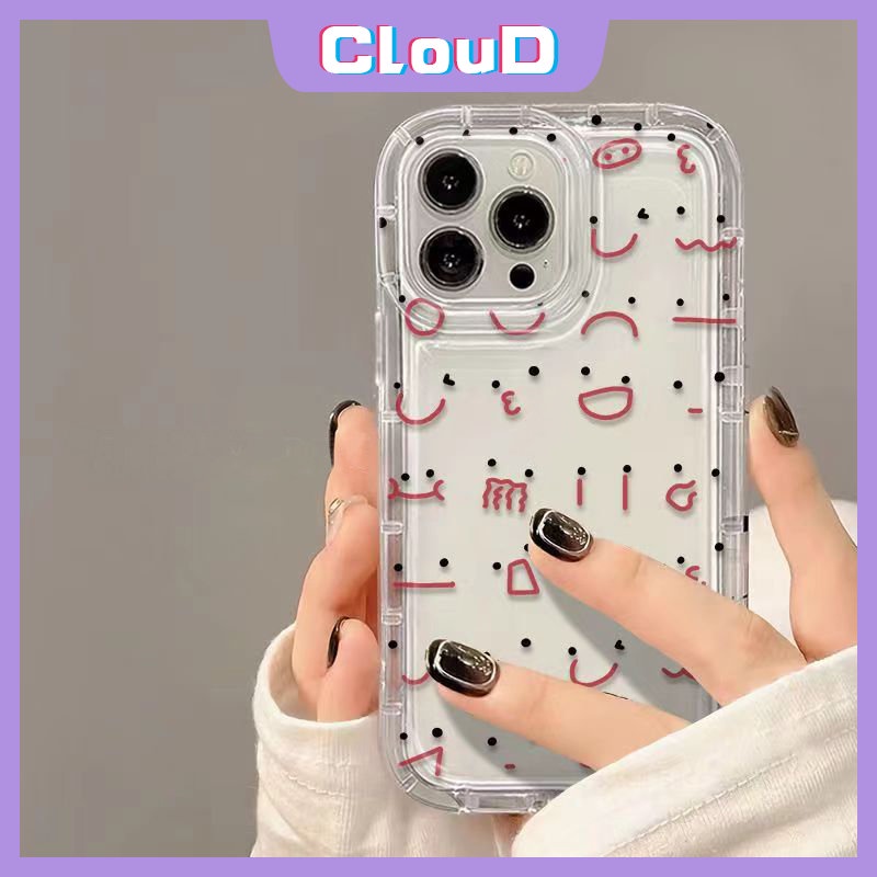 IPHONE Fashion Transparan Garis Lucu Emote Shockproof Airbag Case Kompatibel Untuk Iphone13 11 12 14 Pro MAX 7 6 8 6S Plus XS MAX XR X Kartun Hewan Paus Bintang Puppy Doodle Soft Cover