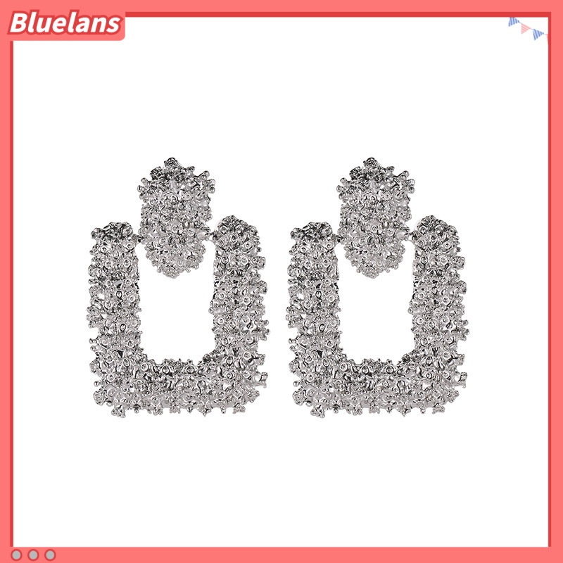 [BLS] Anting Logam Persegi Fashion Anting Pejantan Bunga Timbul Geometris Sederhana