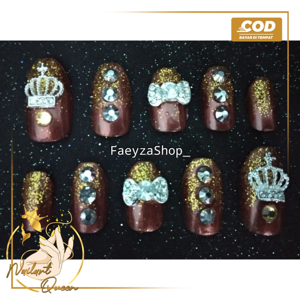 10pcs kuku palsu coklat Glitter handmade by FaeyzaShop_