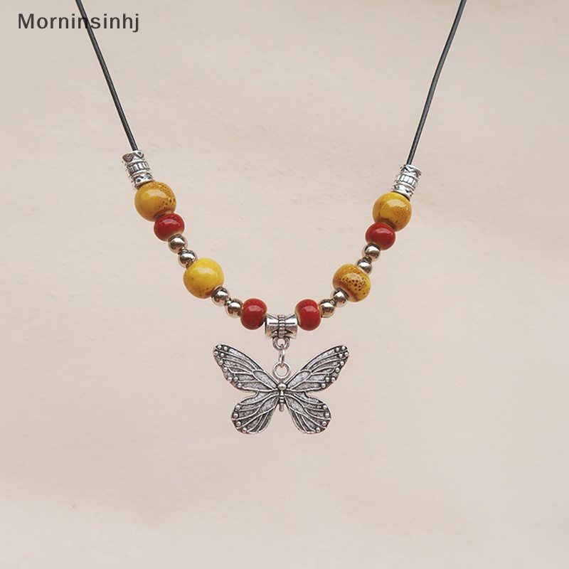 Mornin Bohemian Vintage Butterfly Kalung Manik-Manik Keramik Liontin Dapat Disesuaikan Barang Curah id