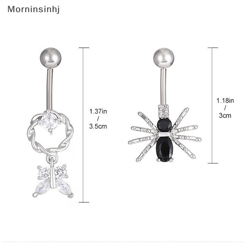 Mornin Kupu-Kupu Spider Salib Shiny Zircon Pendant Stainless Steel Belly Button Cincin Indah Pusar Tubuh Fashion Perhiasan id