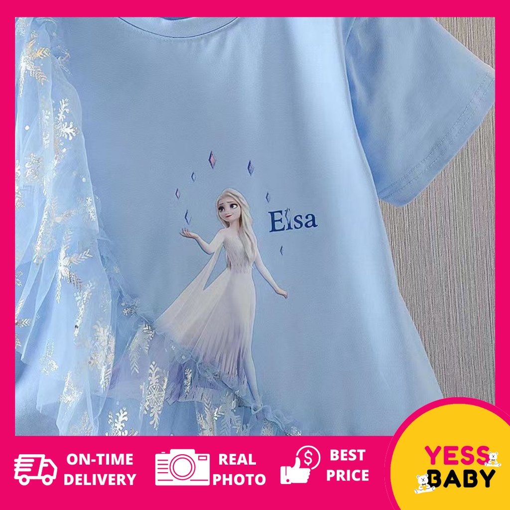 YESSBABY ELSA Dress Anak Perempuan Lengan Pendek T-Shirt Dress Baju Kaos anak cewek usia 1-9 tahun