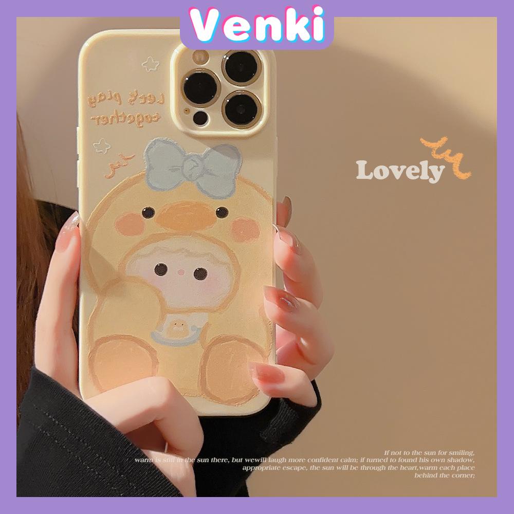 VENKI - Untuk iPhone 11 iPhone Case Cream Glossy Film TPU Soft Shockproof Phase Cover Protection Cute Yellow Duck Kompatibel dengan iPhone 14 13 Pro max 12 Pro Max xr xs max 7 8Plus