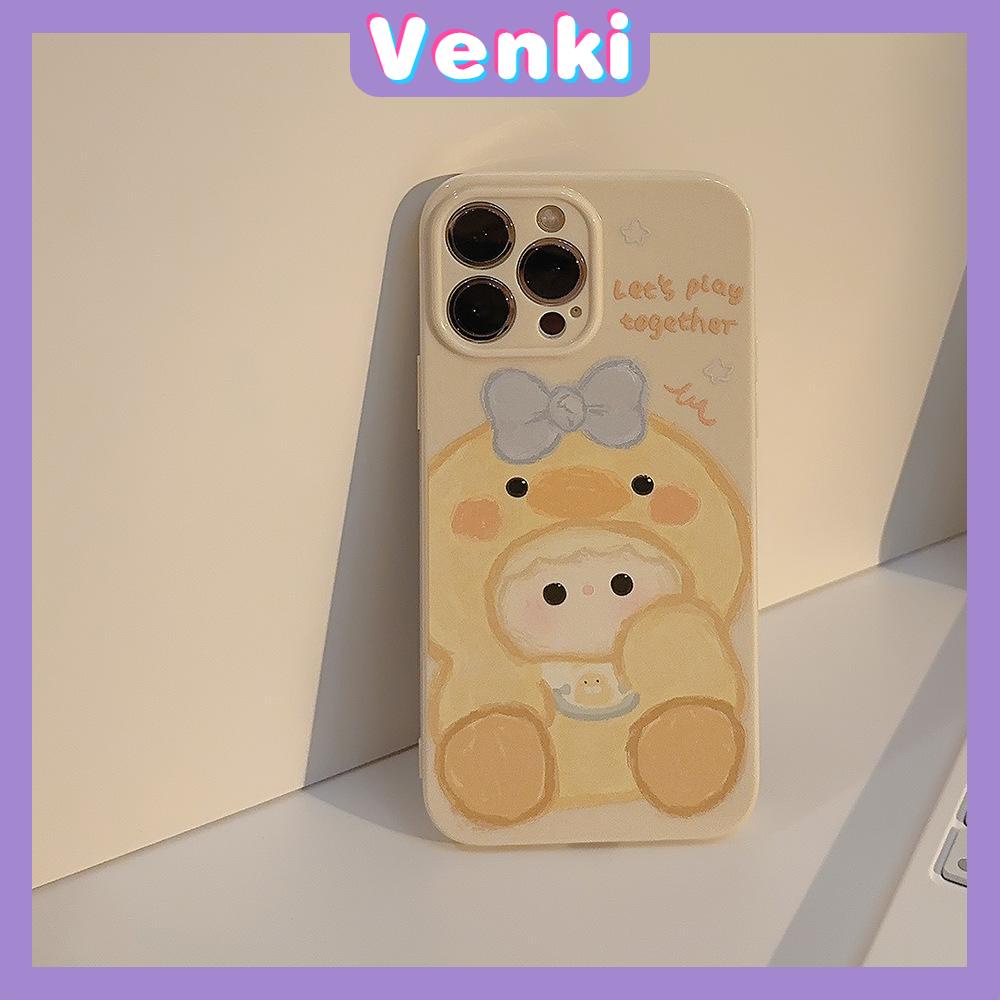 VENKI - Untuk iPhone 11 iPhone Case Cream Glossy Film TPU Soft Shockproof Phase Cover Protection Cute Yellow Duck Kompatibel dengan iPhone 14 13 Pro max 12 Pro Max xr xs max 7 8Plus