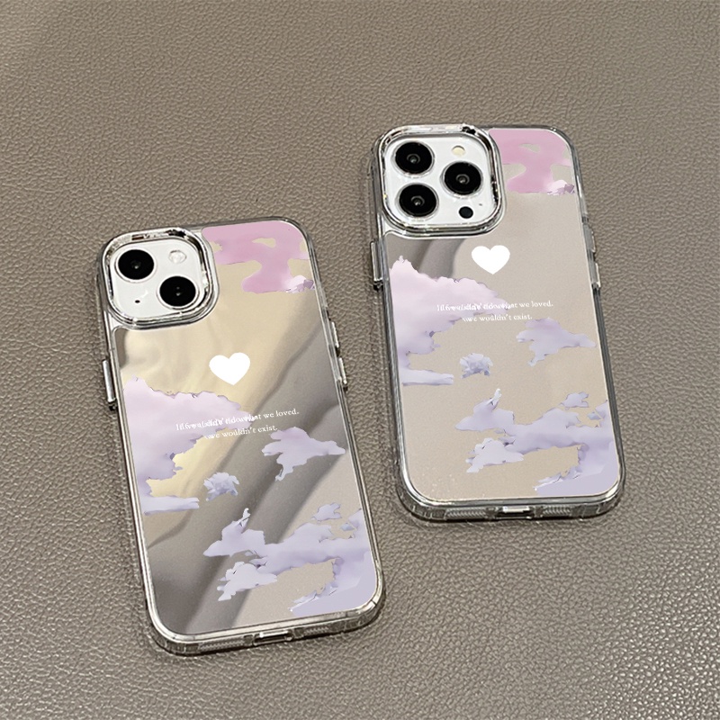 IPHONE Casing Ponsel Cermin Awan Kompatibel Untuk Iphone11 12 13 14 12Pro 13Pro 14Pro Pro Max XR X XS Max Electroplating Tombol Perlindungan Mirror Cover