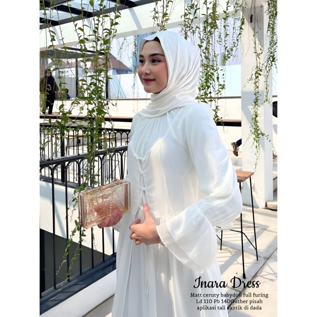 Inara Dress Maxy Wanita Remaja Muslim Matt Ceruty Babydoll Polos Basic Premium OOTD Gamis Lebaran