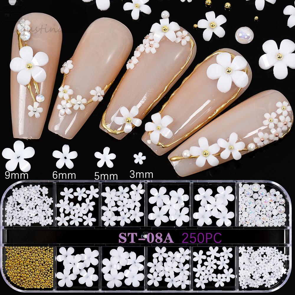 AUGUSTINA Agustina Perhiasan Bunga Nail Art Mini Tiga Dimensi Elegan DIY Nail Art Aksesoris