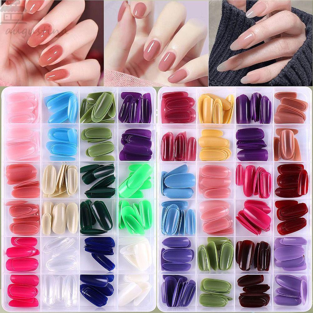 AUGUSTINA Agustina Tambalan Kuku Panjang Mix Gaya Elegent Detachable Artificial Ultra-Tipis Wearable Full Cover Nail Art Tips