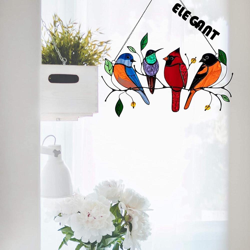 【 ELEGANT 】 Jendela Kaca Banyak Burung Mini Di Kawat Kreatif Dengan Rantai Untuk Teras Halaman Hiasan Dinding Burung