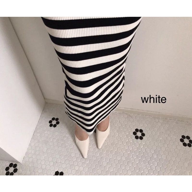 (R270) Rib midi skirt knit motif stripe 70cm / rok rajut midi garis