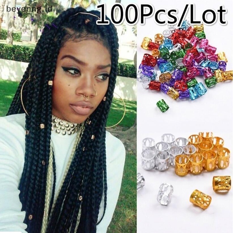 Beyen 100Pcs Dread Lock Adjustable Rambut Kepang Cuff Klip Manik-Manik Tabung Cincin Aksesoris ID