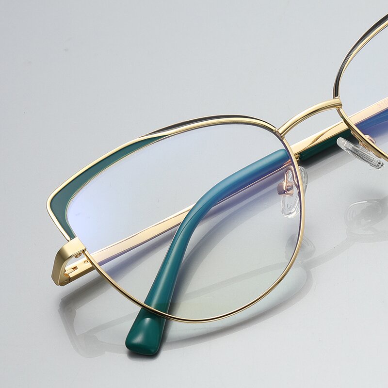 (YUZHU) Western Fashion Cat Eye Anti Blue Light Eyeglasses Metal Ketapel Kacamata Optik