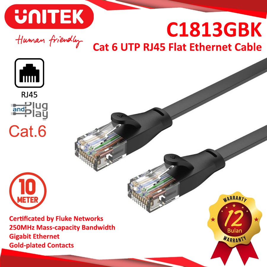 Kabel Lan Unitek Patch Cat6 10 Meter Flat