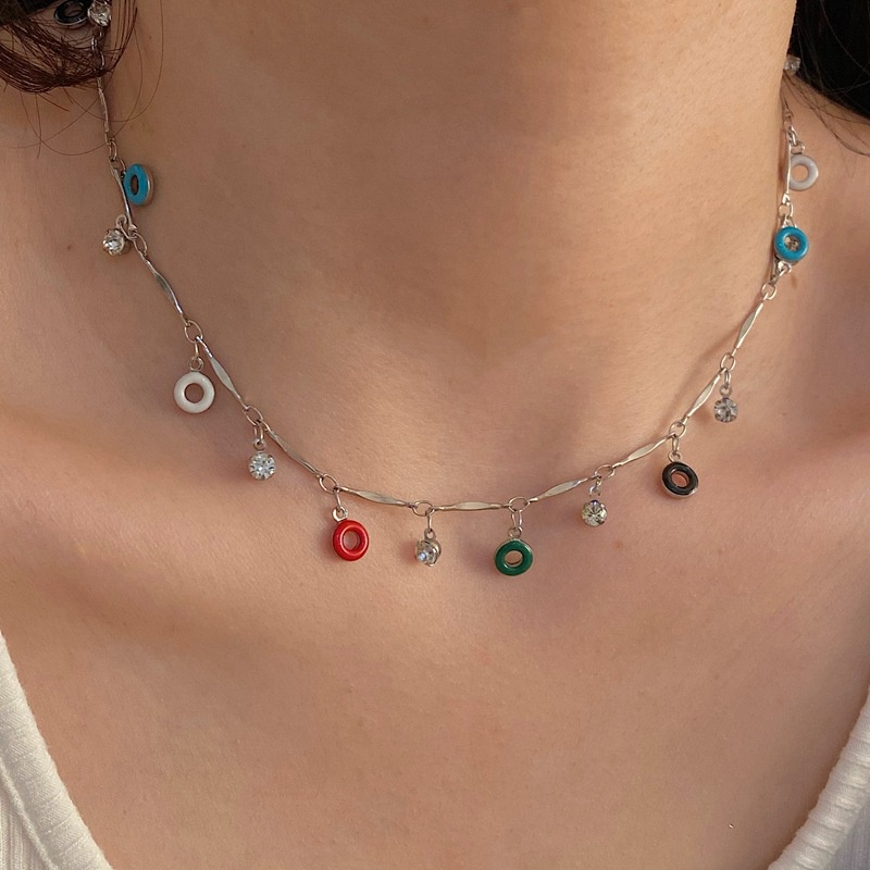 Korea Gaya Baru Manis Keren Gaya Donat Drip Glaze Warna Senada Warna-Warni Kalung Rantai Klavikula Perempuan Kalung Sederhana Unik