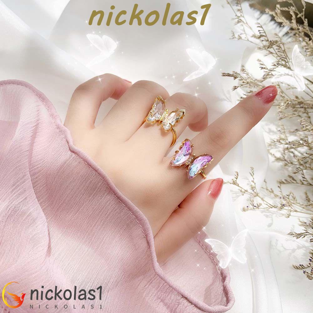 NICKOLAS1 Cincin Terbuka Kupu-Kupu Dapat Disesuaikan Warna Gradien Perhiasan Fashion Gadis Korea