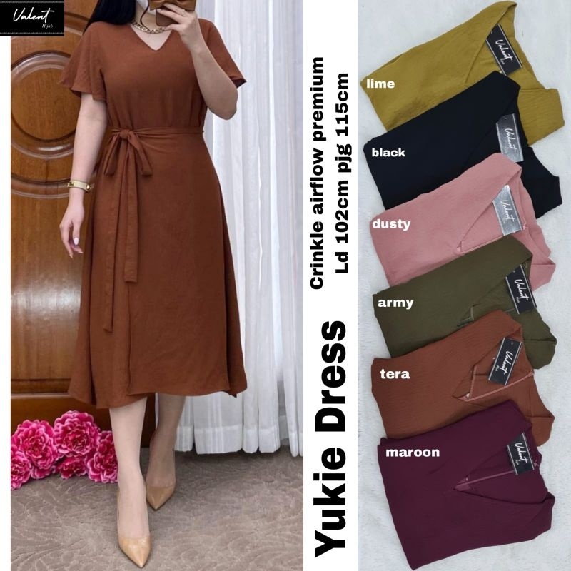 YUKI MIDI DRESS ORI VALENT | Ld102 Crinkle Airflow Premiun