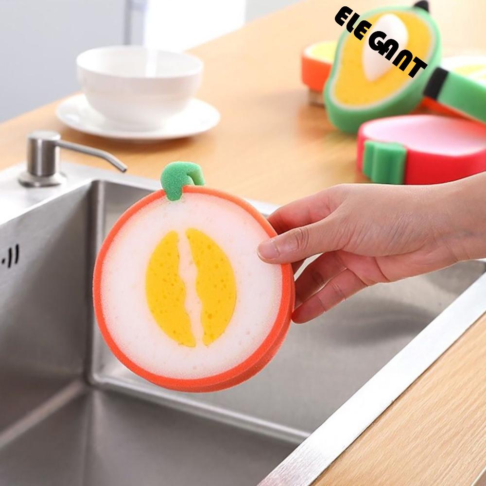 【 ELEGANT 】 Spons 1pcs Rumah Tangga Kreatif Menghilangkan Noda Bentuk Buah Air Menghisap Alat Pembersih Piring