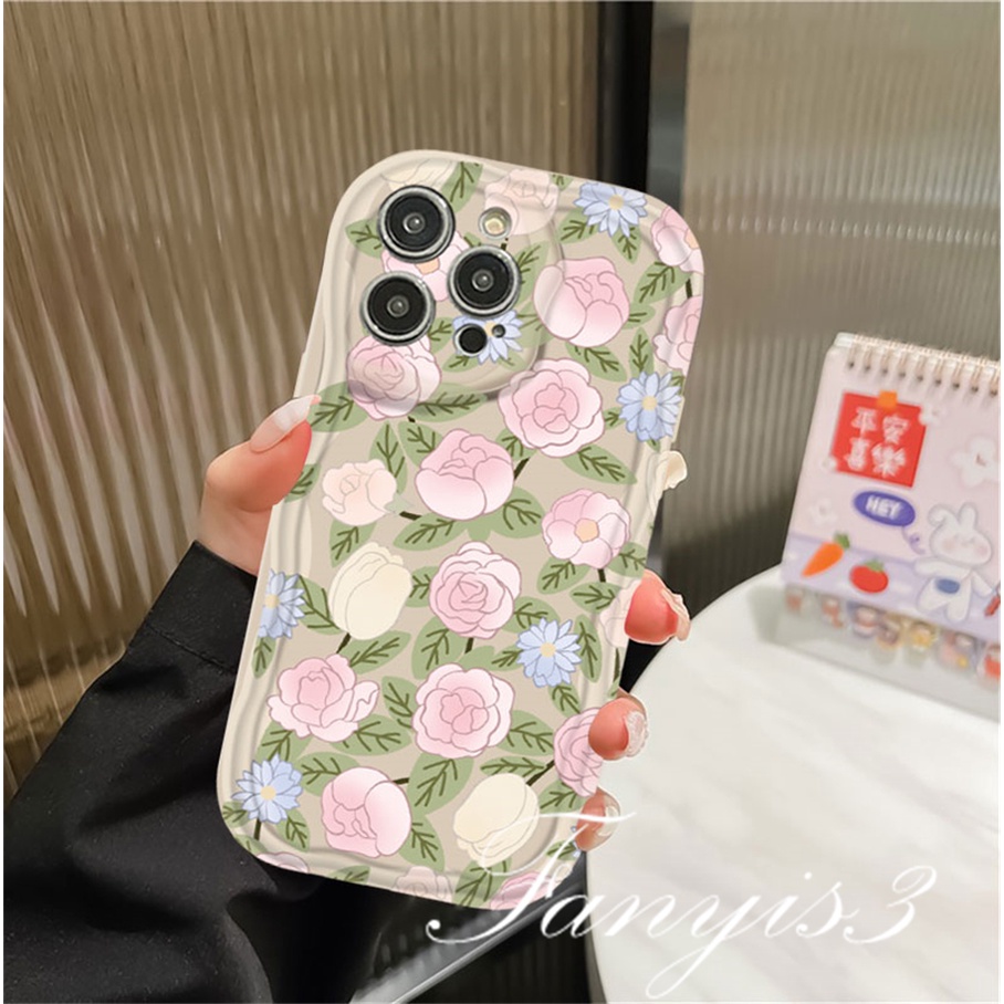 Realme C53 C55 C35 C33 C30 C30s C25Y C21Y C3 C25 C25s C20 C20A C11 C15 8i 9i 5 5i 5s 6i Narzo 50i 50A Prime Rose Tulip Wavy Curved Edge Casing Handphone TPU Soft Cover