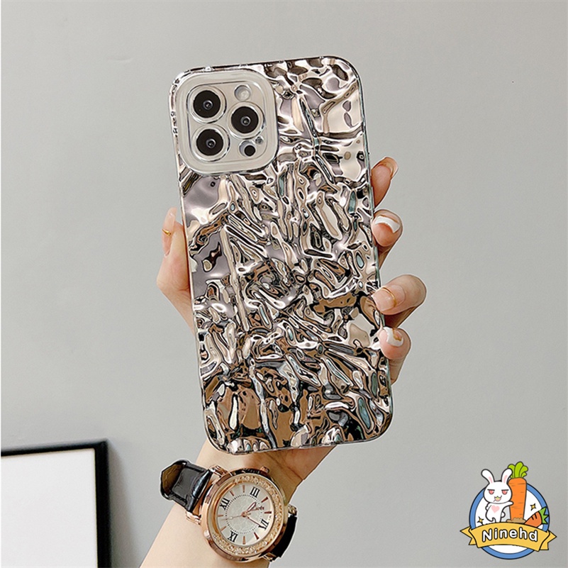 IPHONE Luxury 3D Plating Electroplated Silver Lipit Mutiara Tali Pergelangan Tangan Casing Ponsel Kompatibel Untuk Iphone14 13 12 11 Pro Max X Xr Xs Max8 7 6 6s Plus Se2020Sarung Pelindung Shockproof