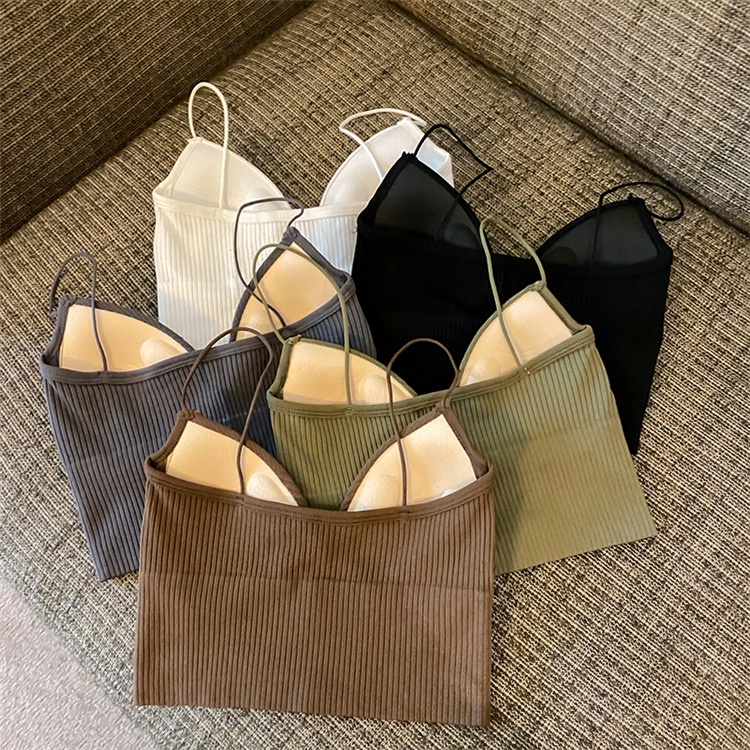 SS Tanktop wanita Korea Kode 6835 Tank top Cup Bra V Neck Brallete tanktop Crop Top Dengan Cup Busa Tebal Atasan wanita
