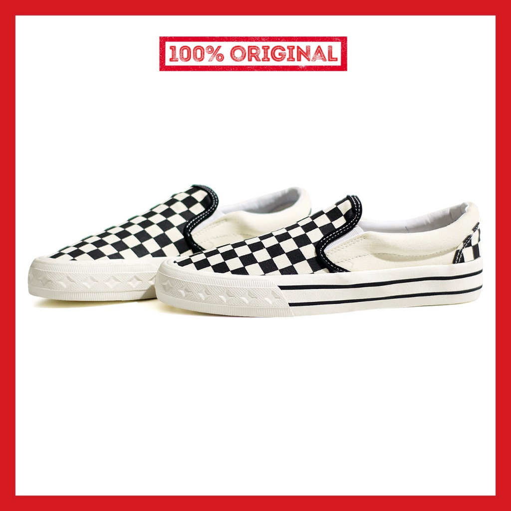 ORIGINAL - Sepatu Brand Lokal Kasual Pria Wanita No Brand Slip On Checkerboard Retro Classic