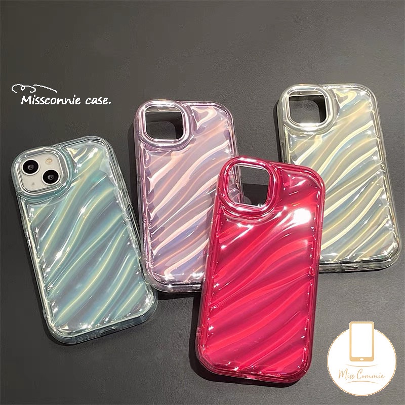 Casing Ponsel Kartu Laser Mewah Bergelombang Stereo 3D Kompatibel Untuk IPhone 6 6S 7 8 Plus 11 14 13 12 Pro MAX 7Plus XR X XS MAX SE 2020motif Warna Simple Mempesona Shockproof Cover