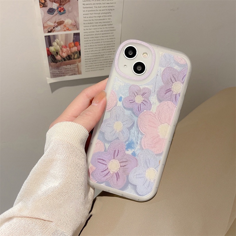 Casing Bunga Lukisan Biru Ungu Untuk Oppo Realme C12 C15 C20 C21Y C25 C25Y C31 C35 5 6i PH 8 8i C3 C11 2020 2021 V13 Narzo 30 5G Reno 6 Lite Airbag Shockproof Soft TPU Cover