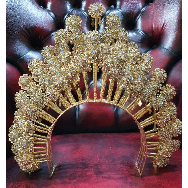 HAFIZAH Sunting Melayu Bando Pengantin Adat Bugis Mahkota Gold & Silver 35cm x 31cm 67 Kembang Goyan