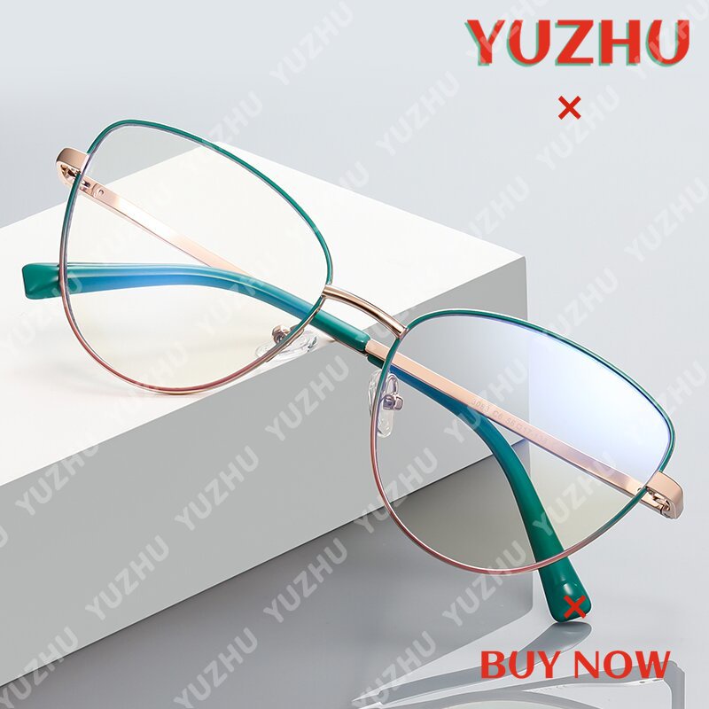 (YUZHU) Western Fashion Optical Eyeglasses Metal Frame Cat Eye Anti Blue Light Two Tone Paint Eyeglasses Untuk Wanita