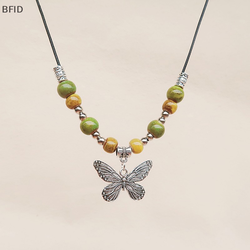 [BFID] Bohemian Vintage Butterfly Kalung Manik-Manik Keramik Liontin Dapat Disesuaikan Barang Curah [ID]