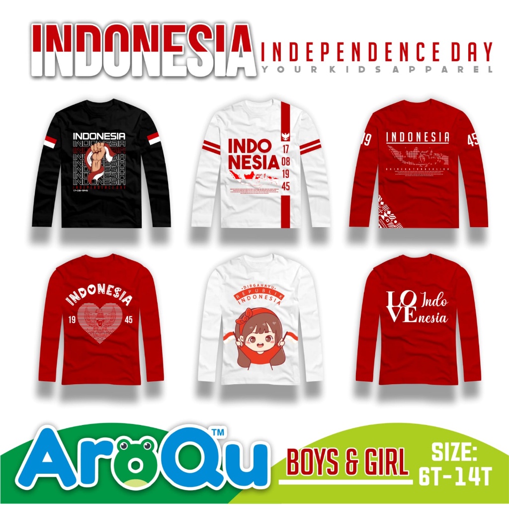 Baju Lengan Panjang / Kaos Lengan Panjang Anak Laki-laki Perempuan Unisex Hari Merdeka Kemerdekaan M