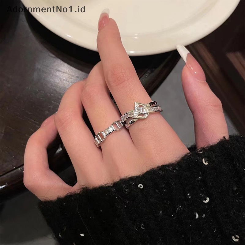 [AdornmentNo1] 2pcs huruf D Adjustable warna perak cincin Niche High-end kepribadian ringan terbuka jari telunjuk cincin Fashion wanita perhiasan