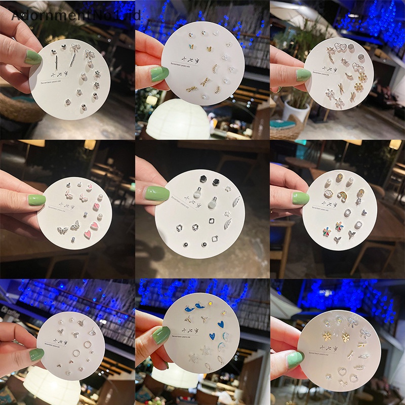 [AdornmentNo1] Fashion minggu Ear Studs hati ikatan simpul Peart Stud Earrings wanita perempuan baru 7pasang anting geometris sederhana perhiasan hadiah