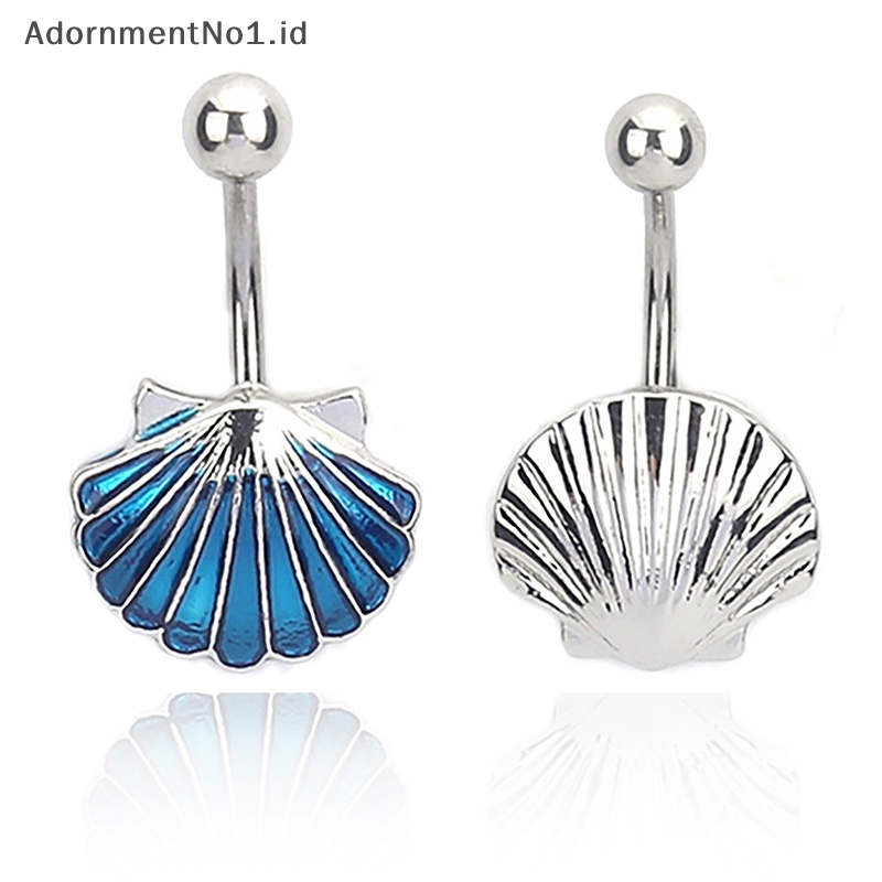 [AdornmentNo1] Kreatif perak biru Shell cincin perut baja Titanium kristal pusar cincin tubuh perhiasan untuk wanita Belly Ring