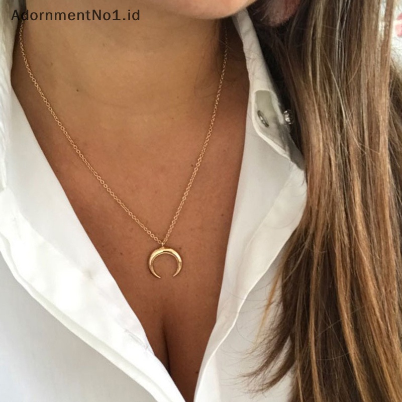 [AdornmentNo1] Kalung liontin bulan Boho wanita warna emas Link rantai kalung liontin Choker Necklace untuk wanita Fashion perhiasan