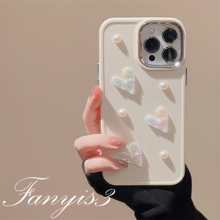 Compatible For IPhone 14 13 12 11 Pro Max X XR Xs Max 8 7 Plus SE 2020 Milk White Three-dimensional Love Pearl Phone Case TPU Soft Silicone Protective Cover