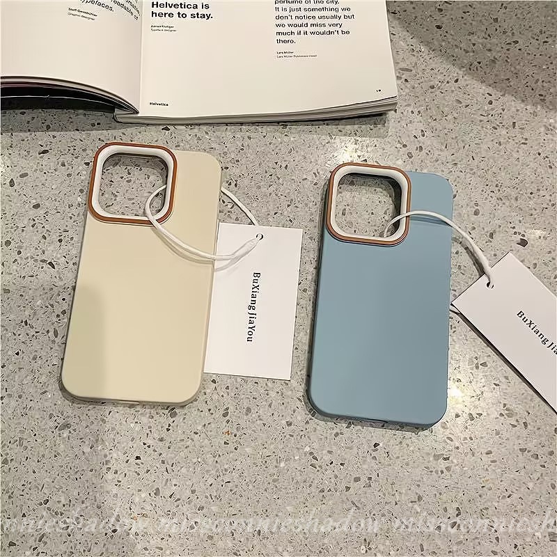 Casing Ponsel Warna Macaron Sederhana Kompatibel Untuk IPhone XR X13 14 11 12 Pro MAX 7Plus 8Plus XS Max7 8 Plus Nuansa Kulit Mewah Bingkai Lensa Metal Warna Solid Anti Jatuh Hard Cover