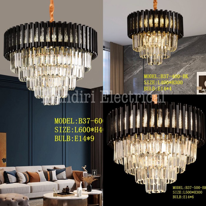 Lampu Gantung Kristal LED Chandellier SKKT B37 Hitam