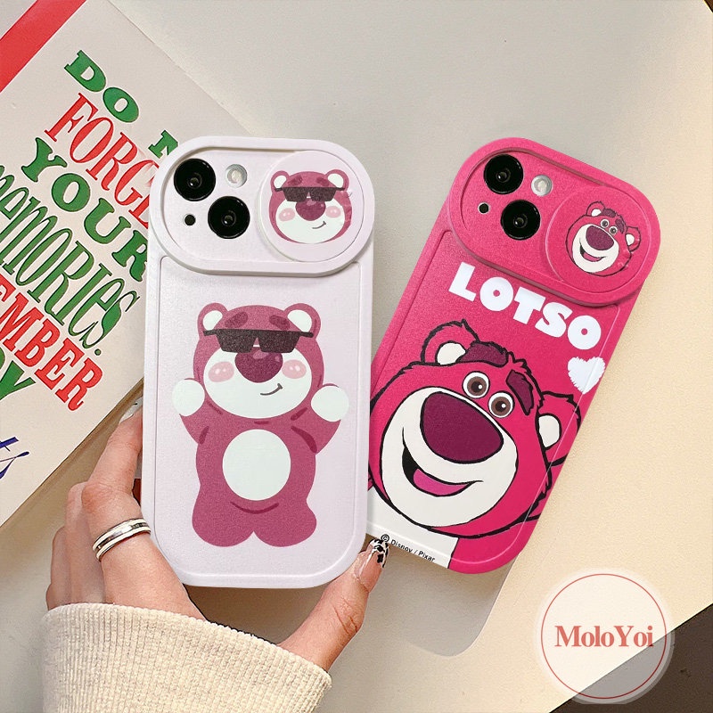 Funny Dinosaur Push Pull Window Camera Lens Protector Case Compatible For iPhone 11 13 12 Pro Max XR XS X Max 7Plus 8Plus Cute Cartoon Strawberry Bear Lotso Cover