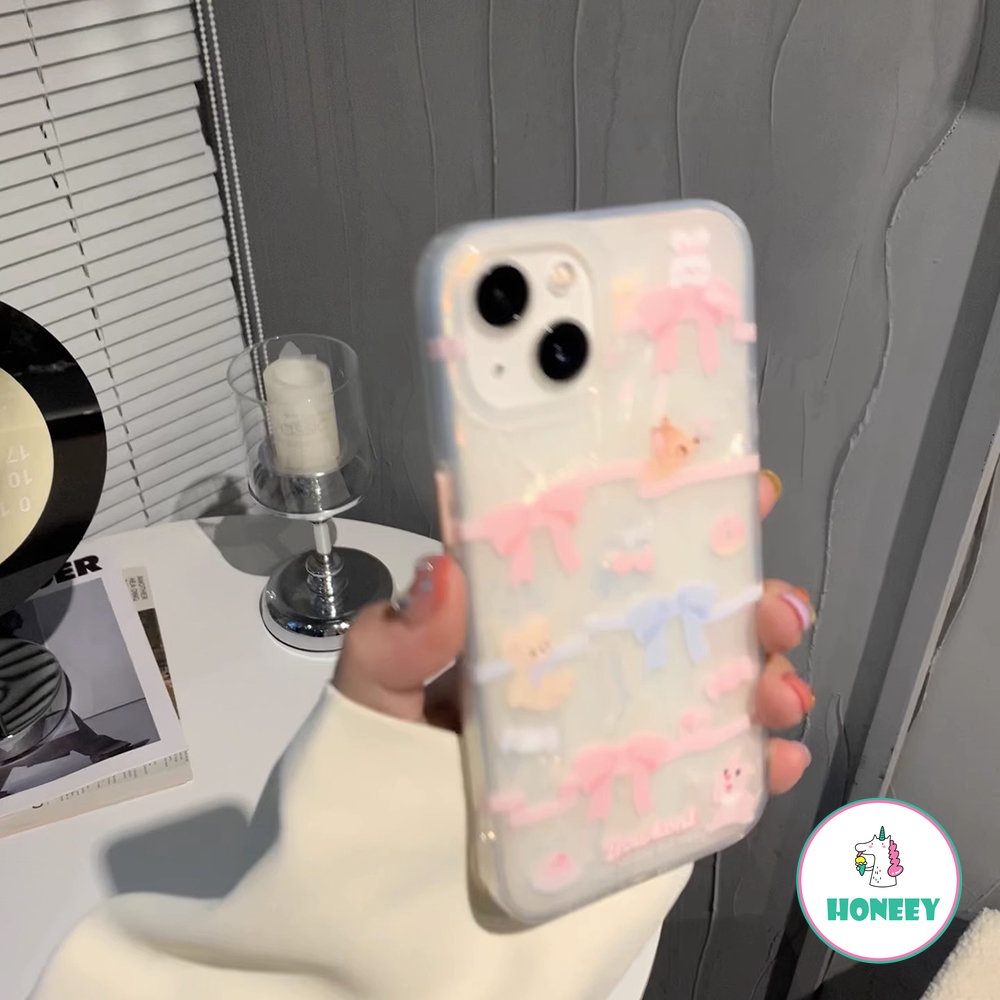 Fantasy Pink Bow Double Layer Acrylic Protective Case for iPhone 14 13 12 11 Pro Max XR XS MAX 7 8Plus SE Colourful Glitter Back Cover