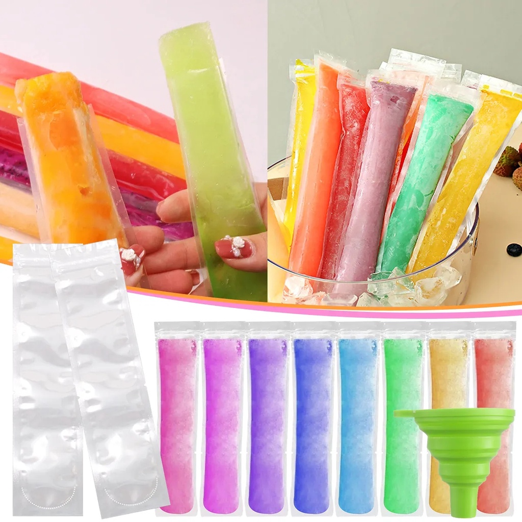 20pcs Kantong Es Loli Sekali Pakai/Tabung Freezer Dengan Segel Zip/Cetakan Pembeku Yogurt Jus/Cetakan Es BPA Free/Bungkus Es Permen/Perlengkapan Pesta Musim Panas