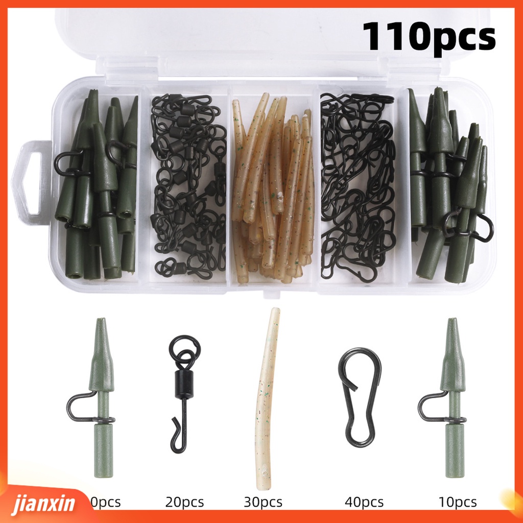 (In Stock) 110 Pcs Safety Sinker Klip Dilepas Pin Hitam Dikotakkan Perubahan Cepat Portabel Tackle Kit Mini Carp Fishing Sinker Clip Kamuflase Ekor Karet Tabung Set Perlengkapan Memancing