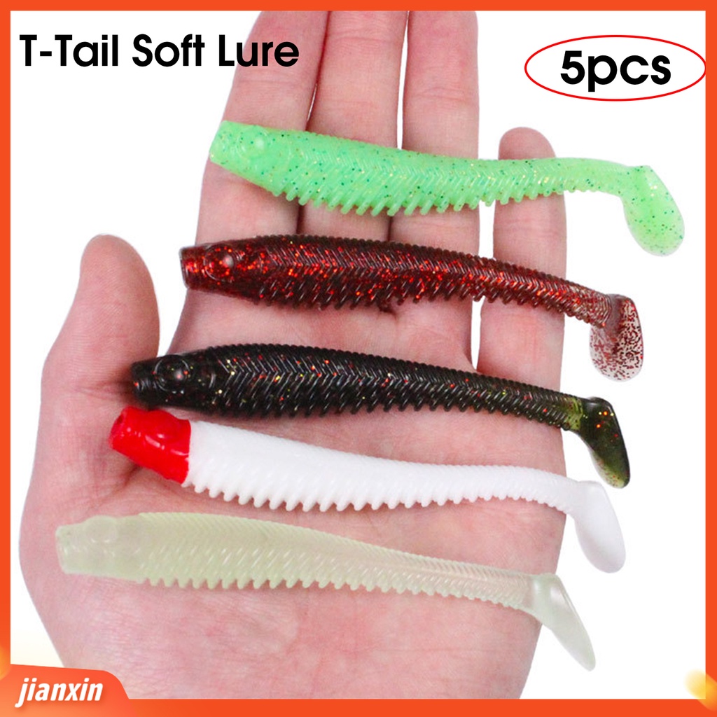 (In Stock) 5Pcs 10cm /5.7g T Tail Soft Lure Kekuatan Dampak Tinggi Tidak Mudah Pecah Umur Panjang Laut Dalam Buatan Perlengkapan Memancing Swimbait